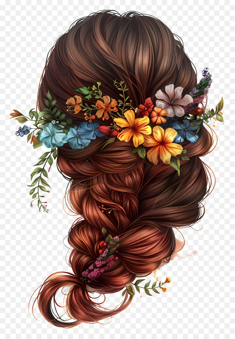 Coiffure，Cheveux Tressés Avec Des Fleurs PNG