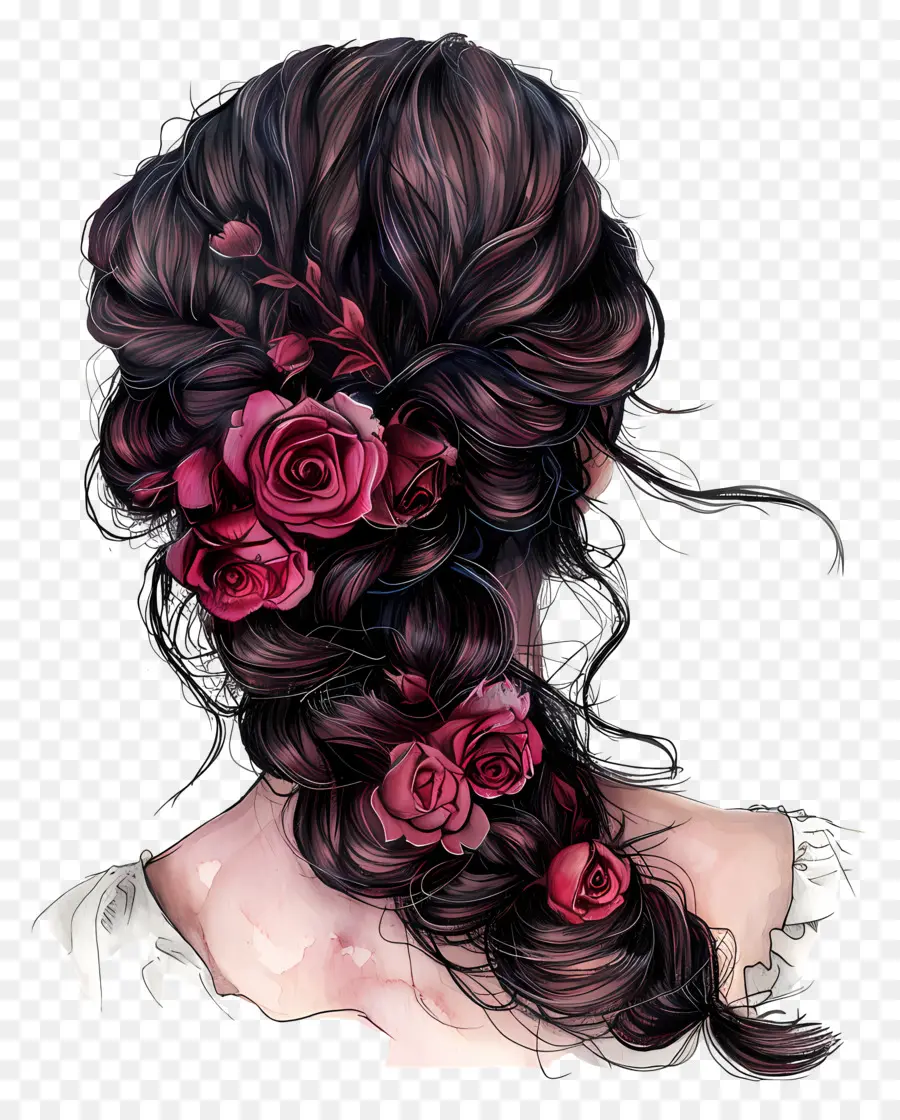 Coiffure，Cheveux Tressés Avec Des Fleurs PNG