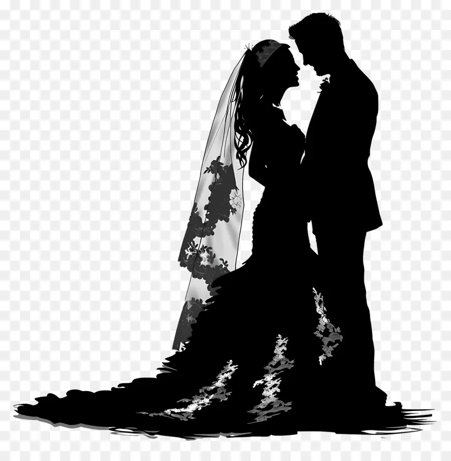 Silhouette Des Mariés，Silhouette De Mariage PNG