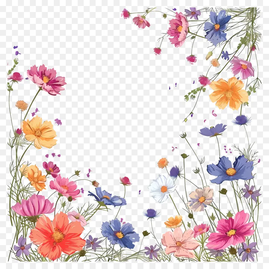 Cadre Floral，Fleurs Colorées PNG