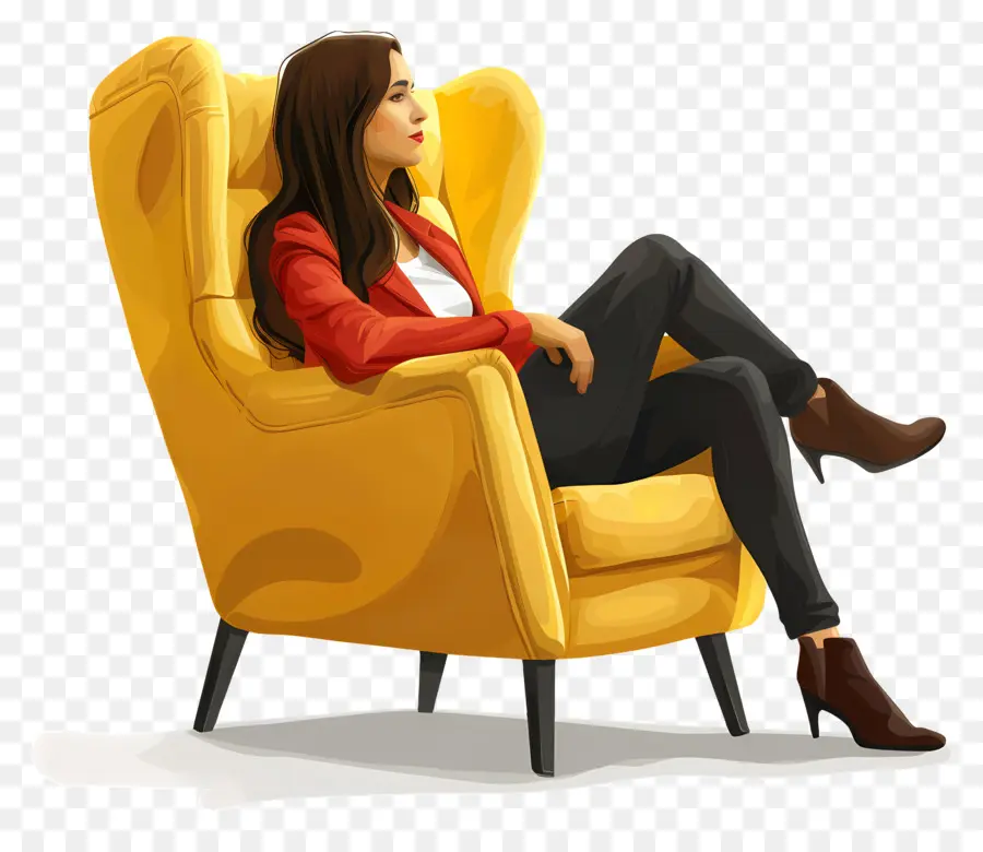 Jeune Femme，Femme En Chaise Jaune PNG