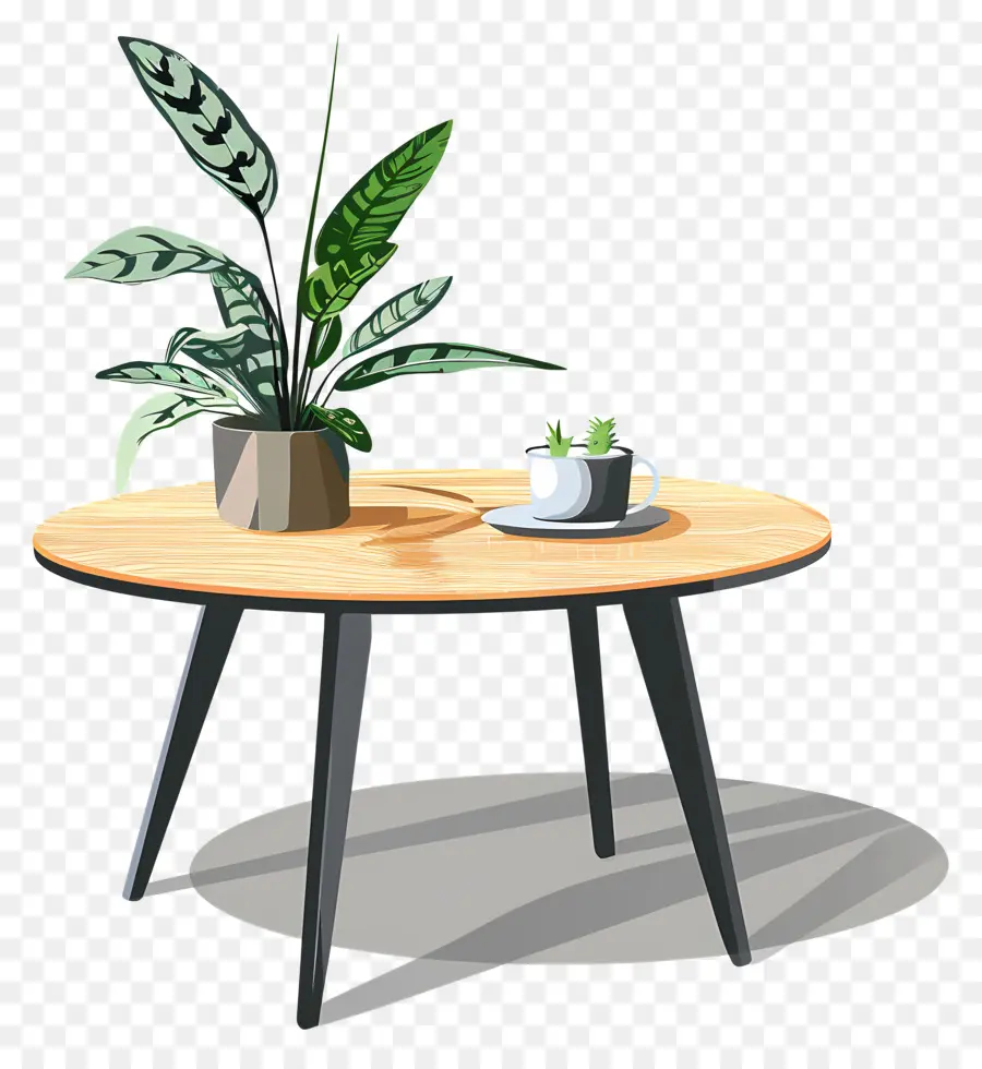 Table Basse Ronde，Plante En Pot PNG