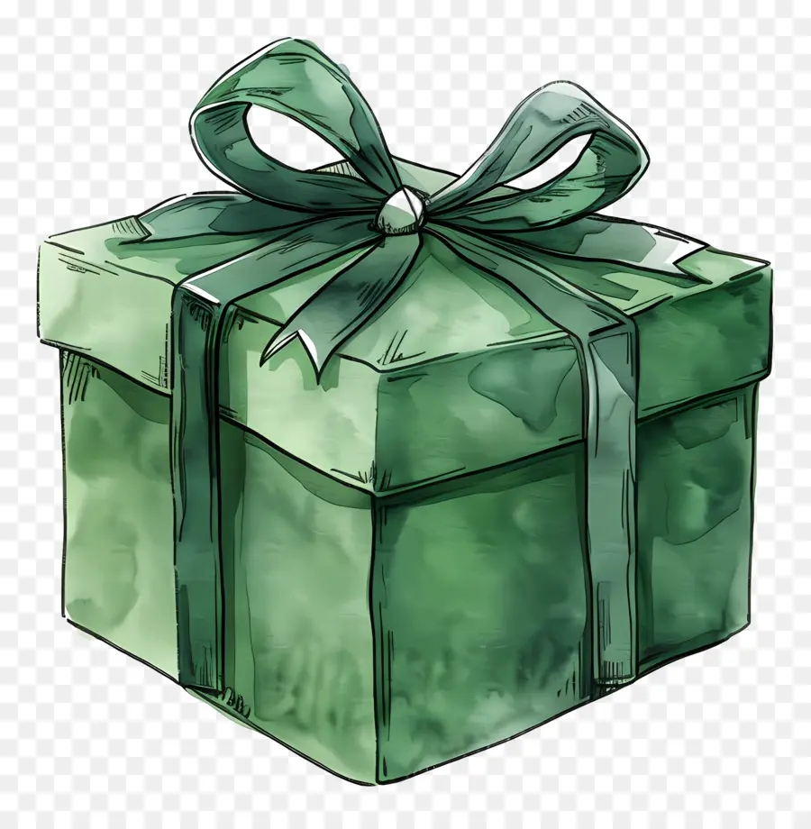 Vert Boîte Cadeau，Peinture à L'aquarelle PNG