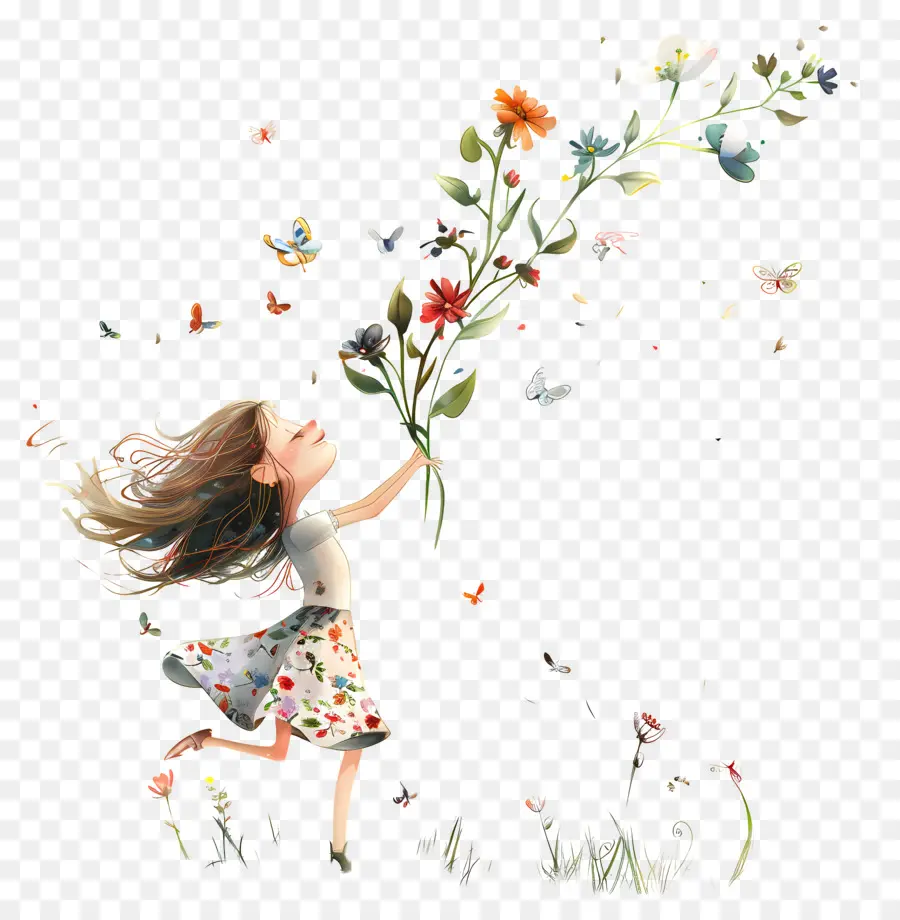 Fille，Fille Aux Papillons PNG