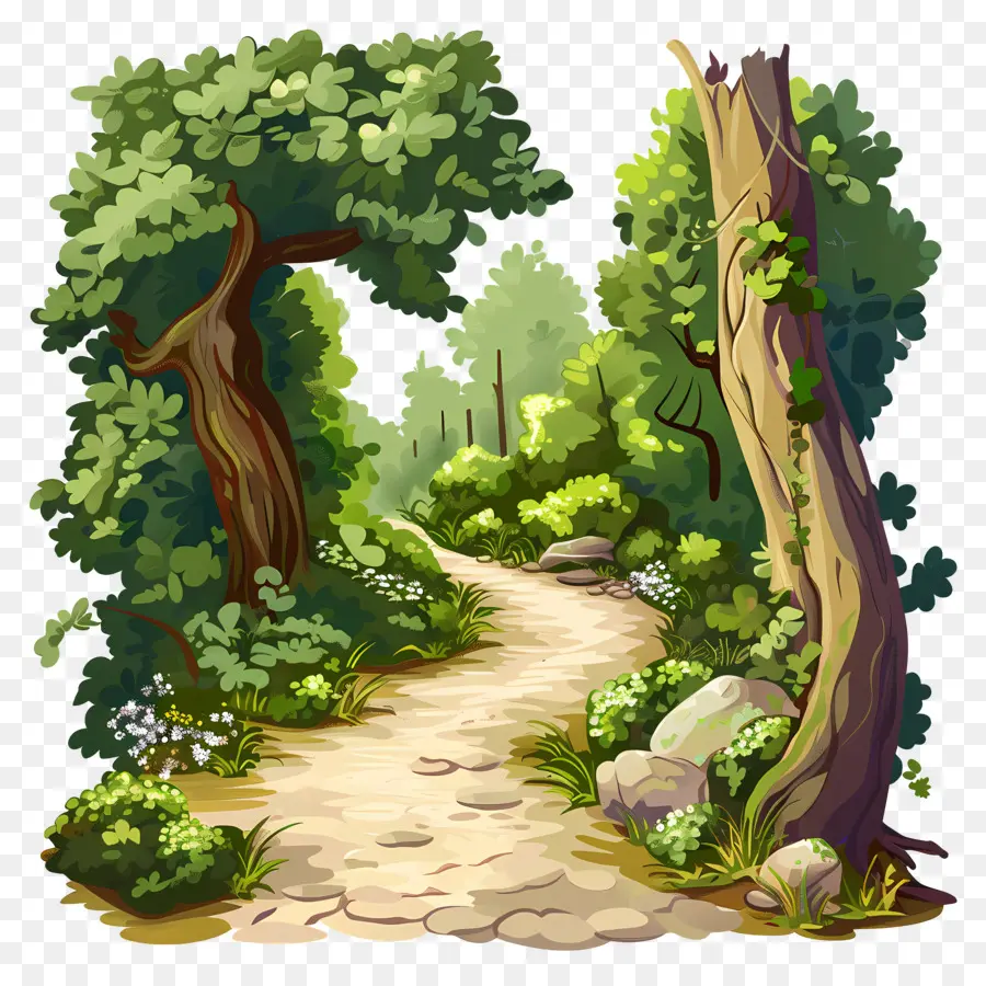 Chemin Forestier，Arbres Verts PNG