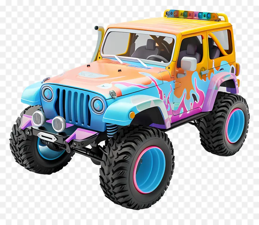 Dessin Animé，Jeep Rose Et Bleue PNG