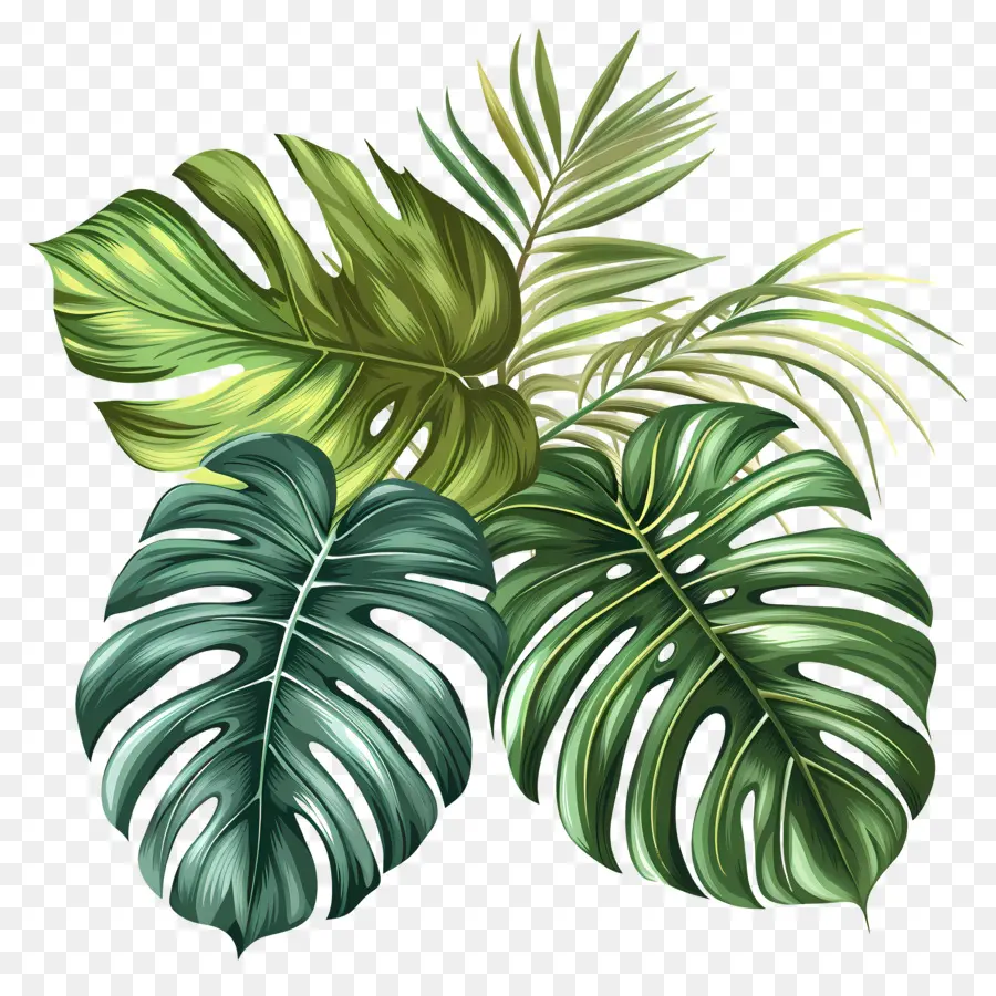 Feuilles Tropicales Exotiques，Feuille Verte PNG