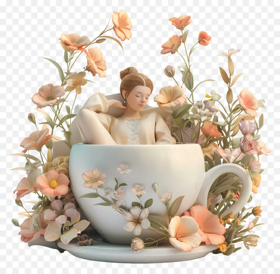 Repos，Femme Dans Une Tasse De Thé PNG