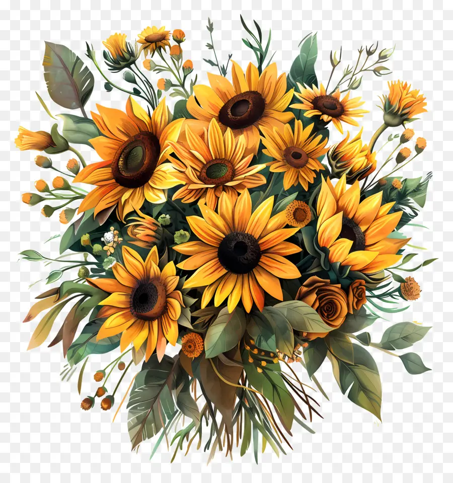 Bouquet De Tournesol，Fleurs Colorées PNG