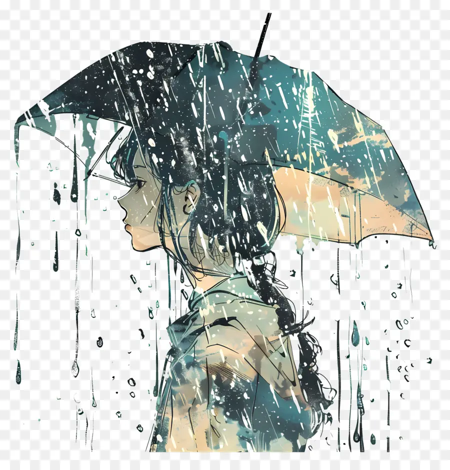 Fille Abstraite，Fille Avec Parapluie PNG