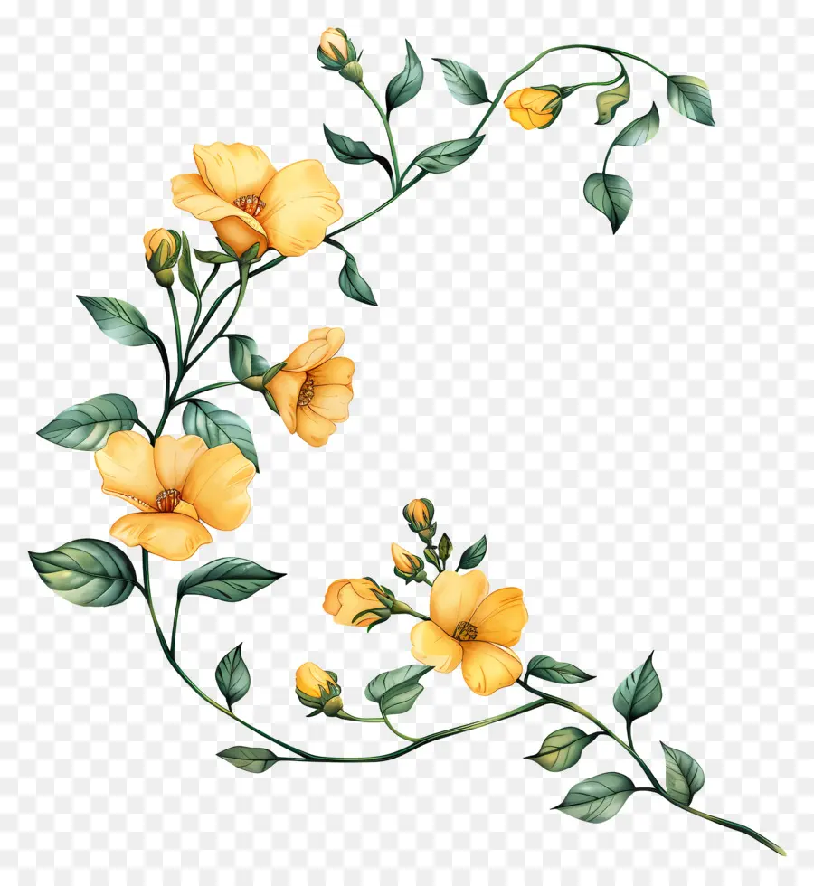 Fleurs Jaunes，Feuilles PNG