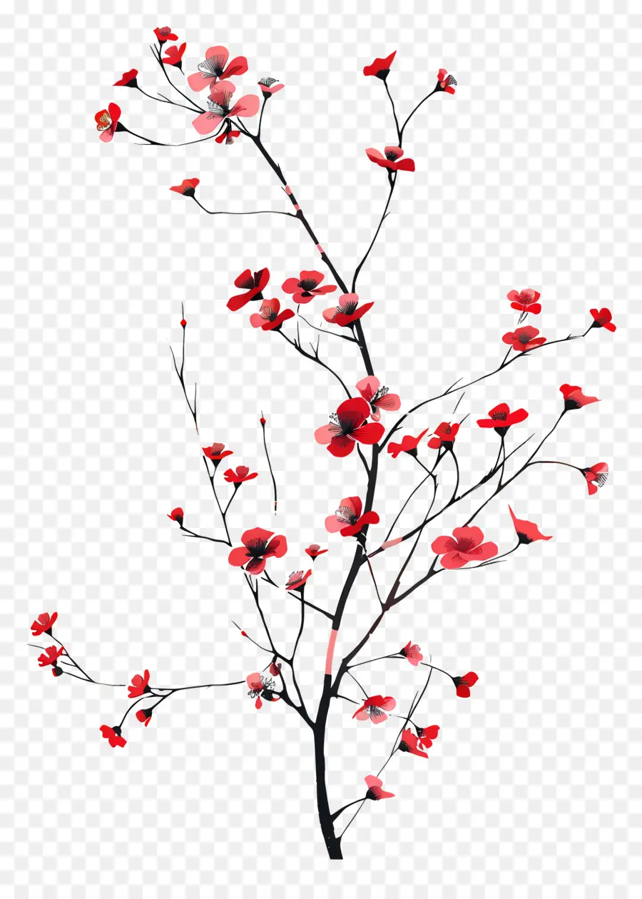 Fleurs Rouges，Les Branches Des Arbres PNG