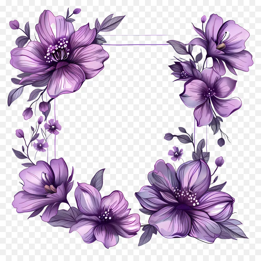 Cadres De Fleurs Violettes，Fleurs Pourpres PNG