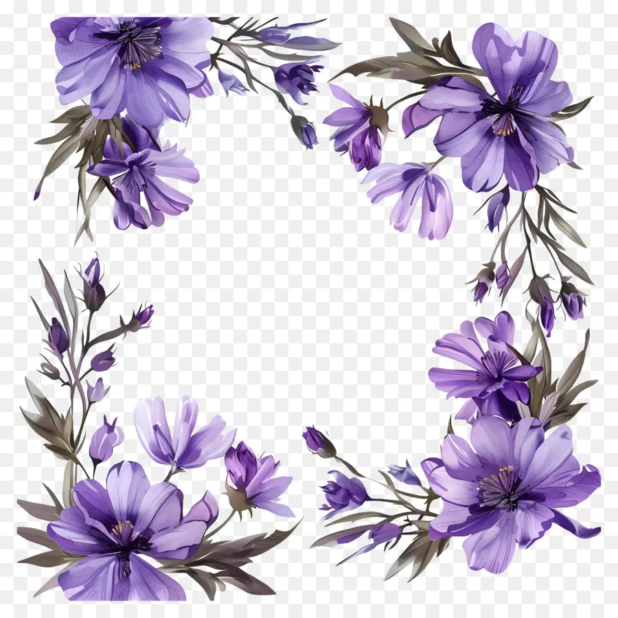 Cadres De Fleurs Violettes，Bleu Couronne PNG