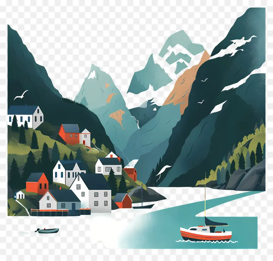 Fjords Norvégiens，Petit Village PNG