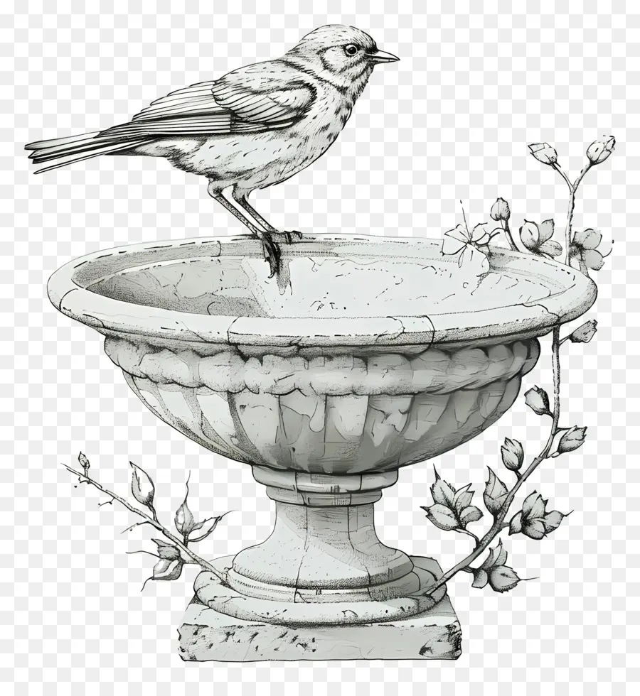 Bain D'oiseaux，Oiseau Sur La Fontaine PNG