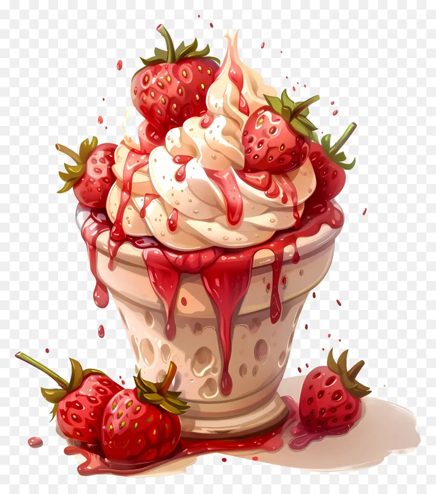 Coupe Glacée Aux Fraises，Glace PNG