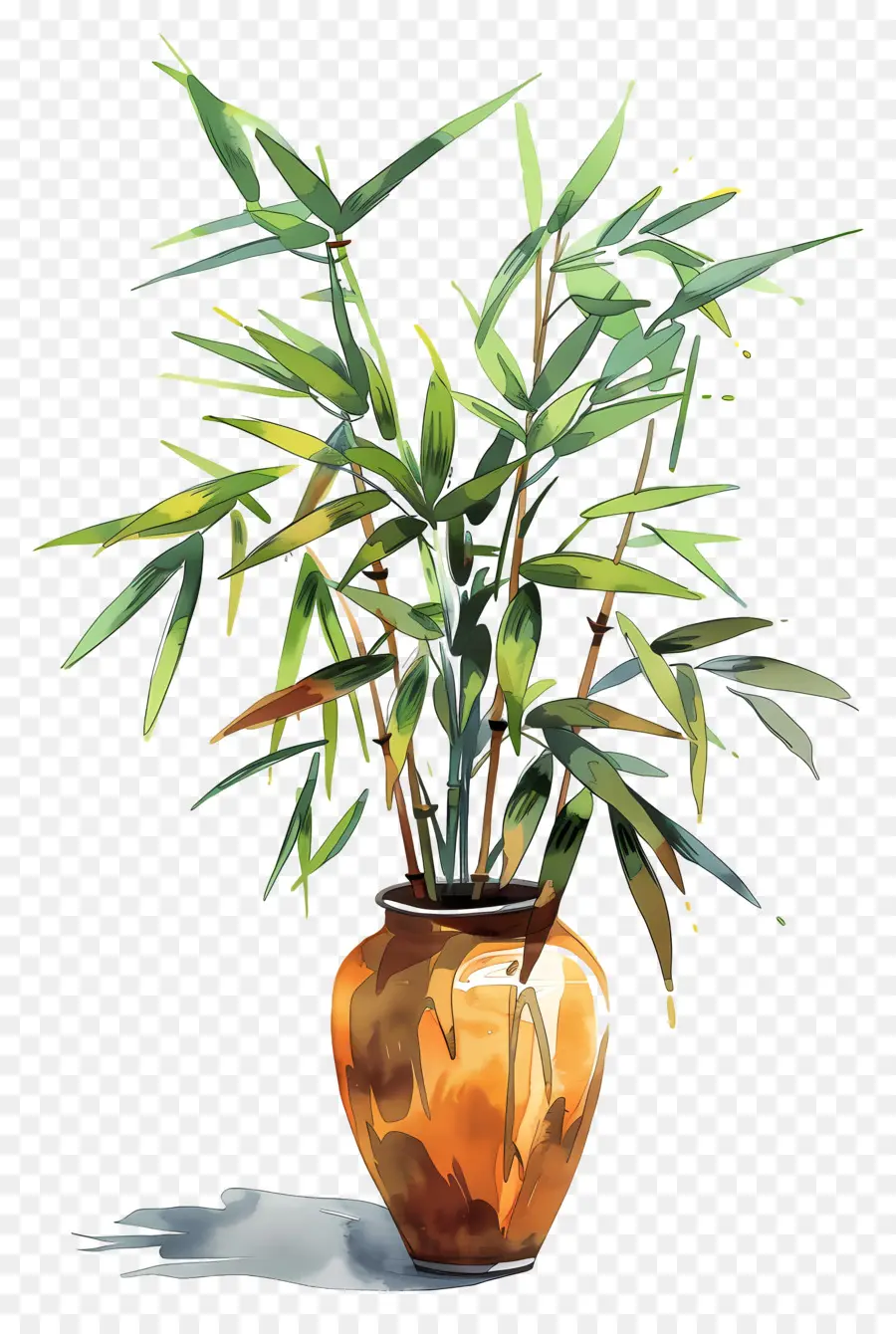 Bambou Dans Un Vase，Plante Colorée PNG