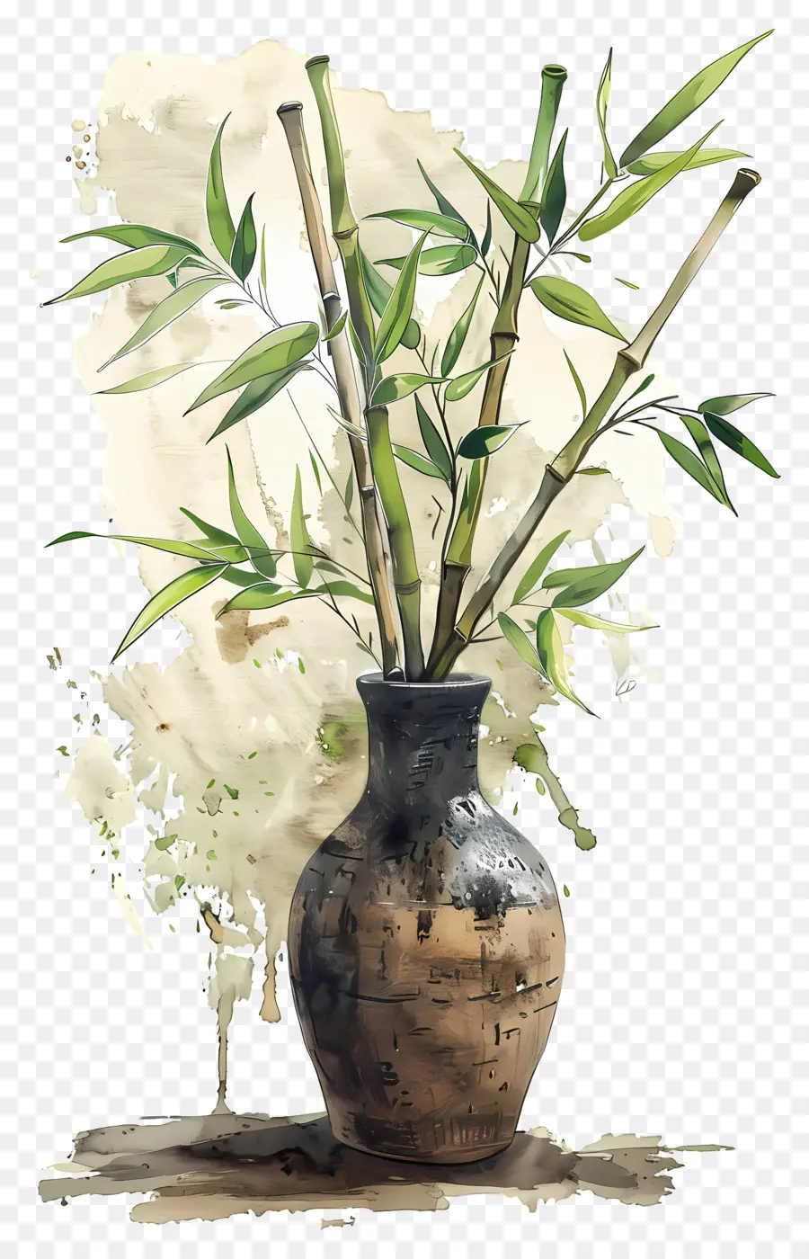 Bambou En Vase，Bambou Peinture PNG