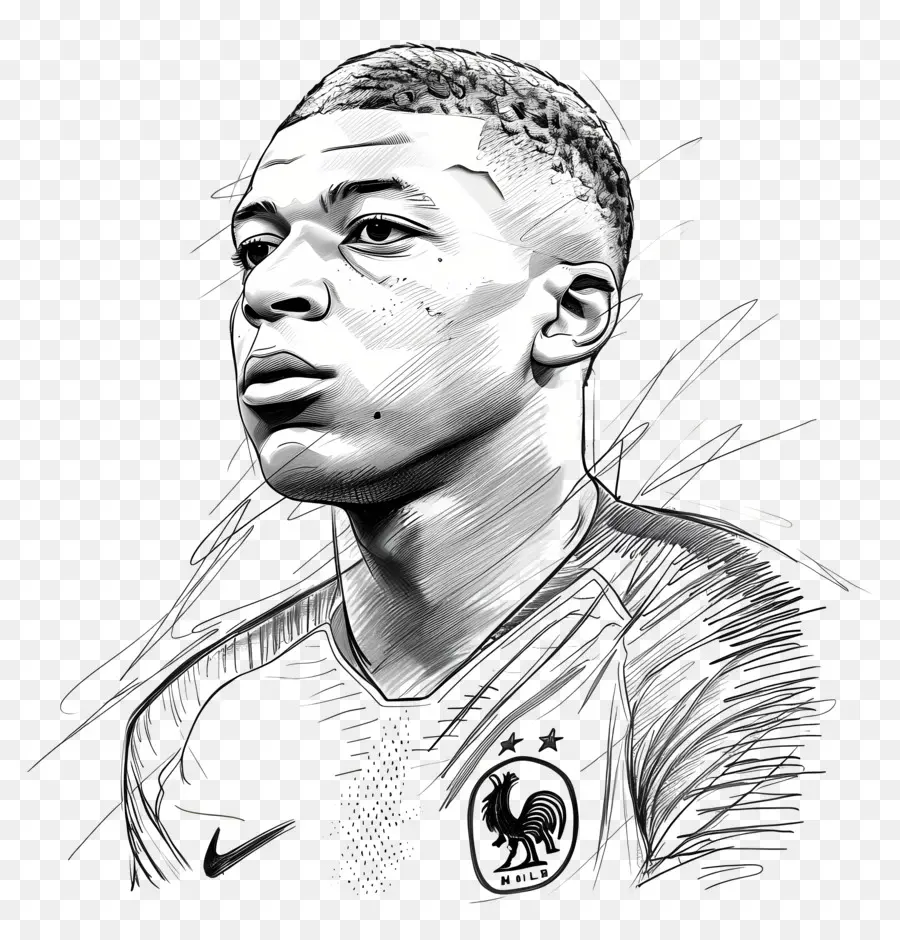 Kylian Mbappé，Sketch Portrait PNG