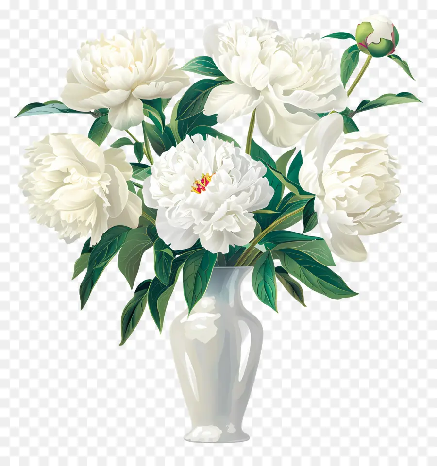 Blanc Pivoines，Vase En Porcelaine Blanc PNG