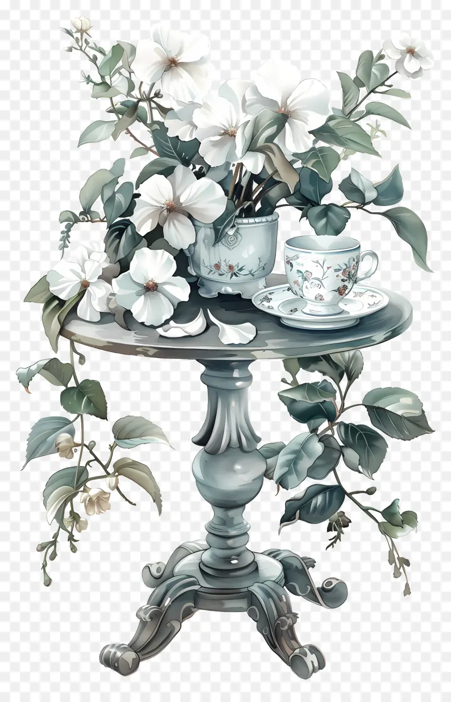 Table，Fleurs Blanches PNG