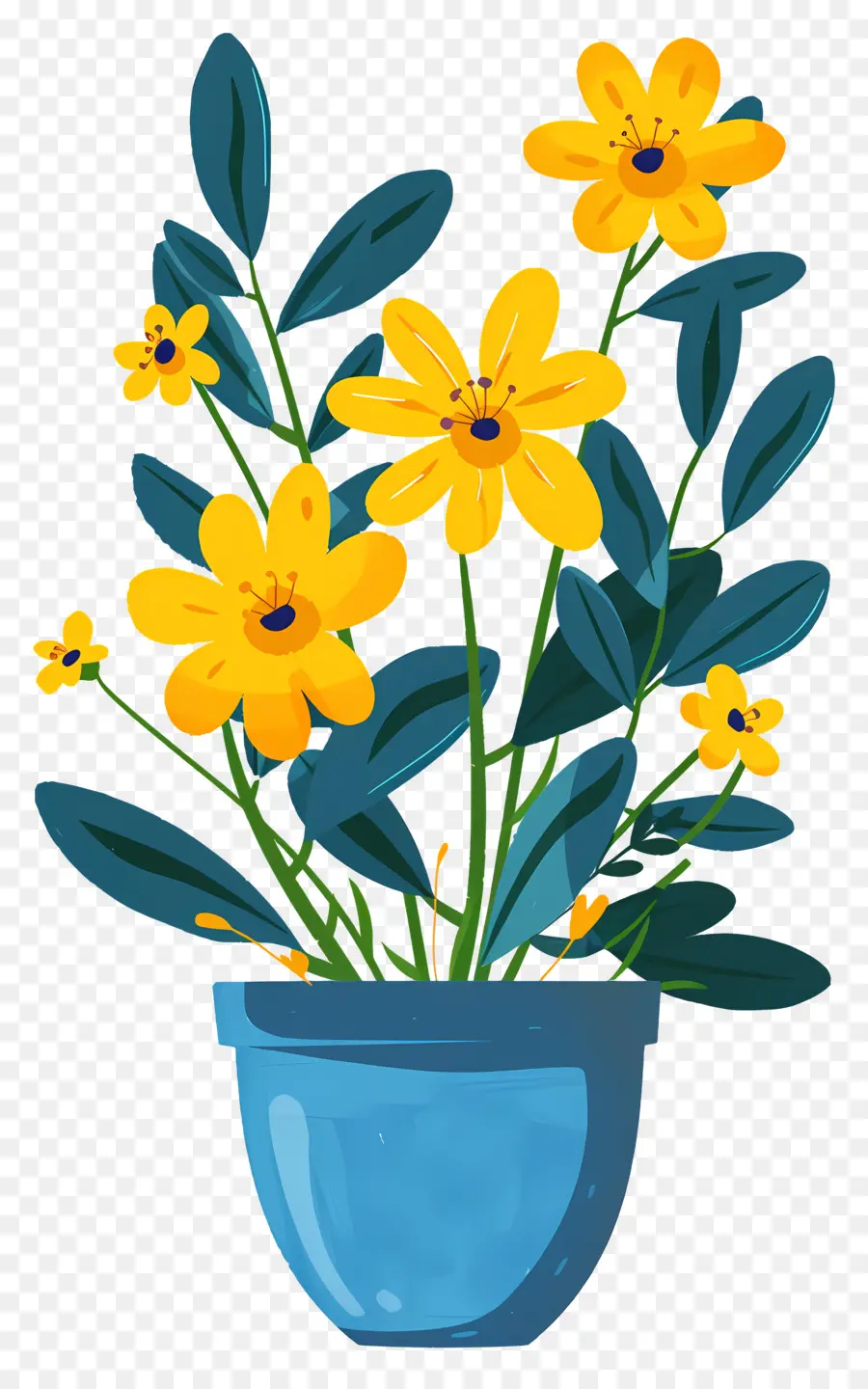 Fleurs Jaunes，Vase Bleu PNG