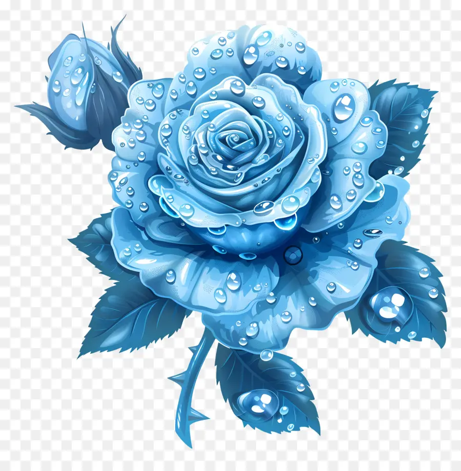 Rose Bleue，Des Gouttelettes D'eau PNG