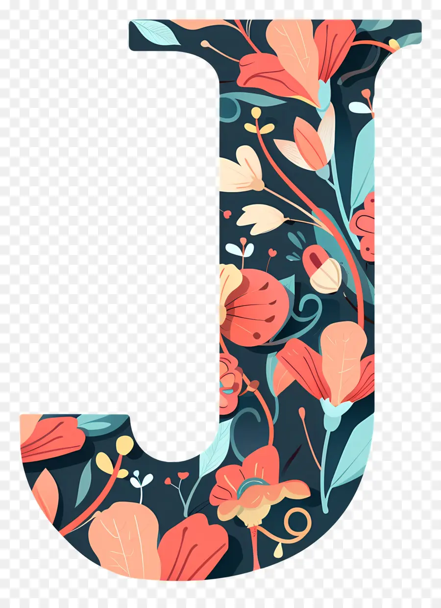 Lettre J，Design Floral PNG