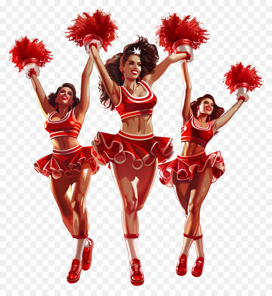 Pom Pom Girls，Pom Pom Girls En Tenues Rouges PNG