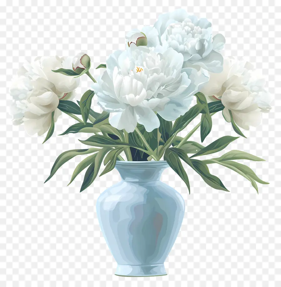 Blanc Pivoines，Vase En Porcelaine Bleu PNG