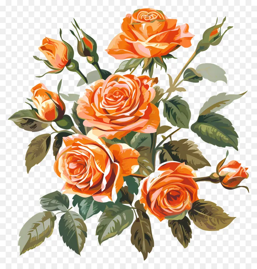 Bouquet De Roses，Les Roses Orange PNG