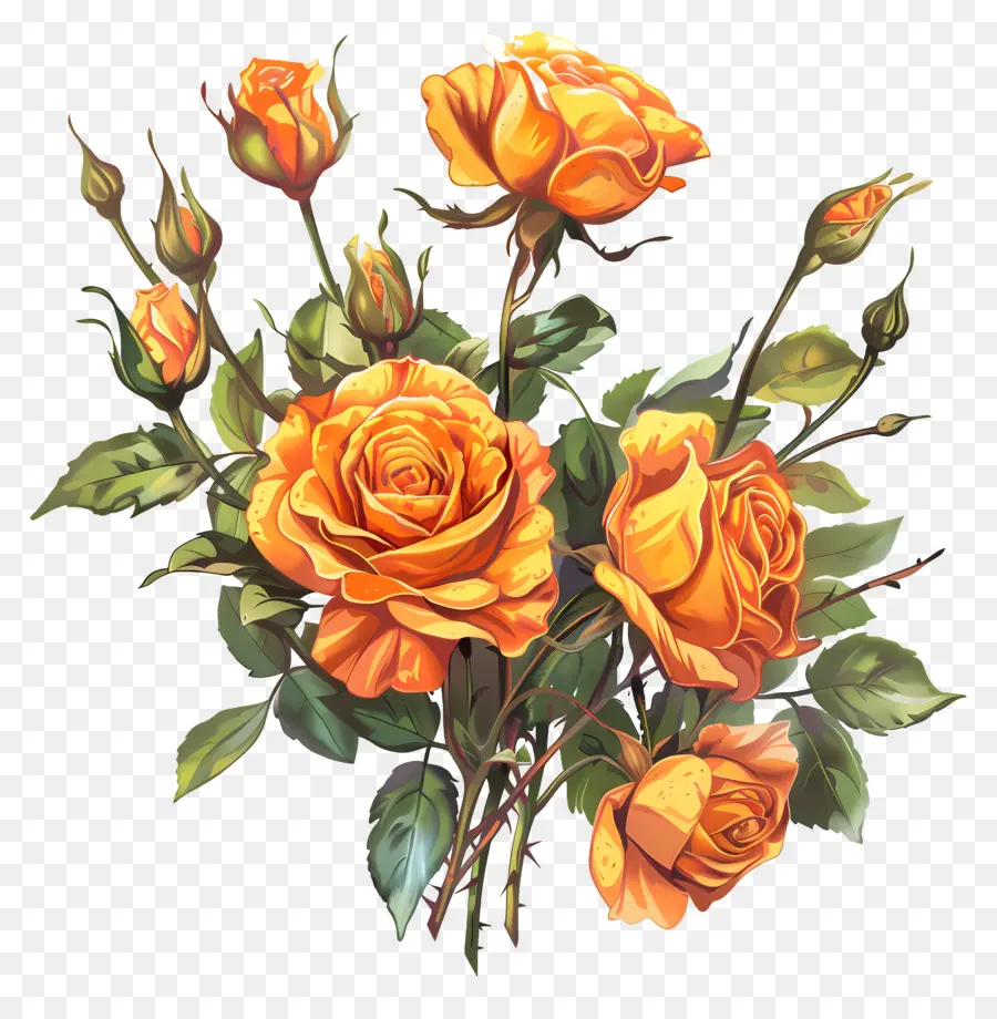 Bouquet De Roses，Les Roses Orange PNG