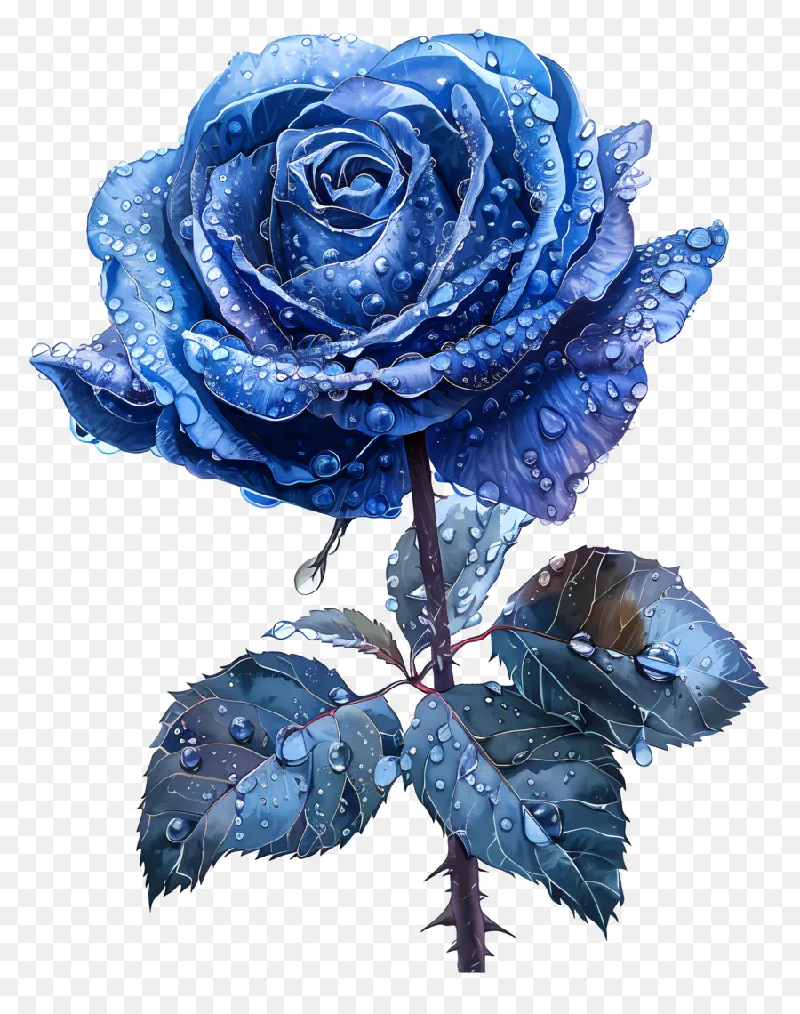 Rose Bleue，Des Gouttelettes D'eau PNG