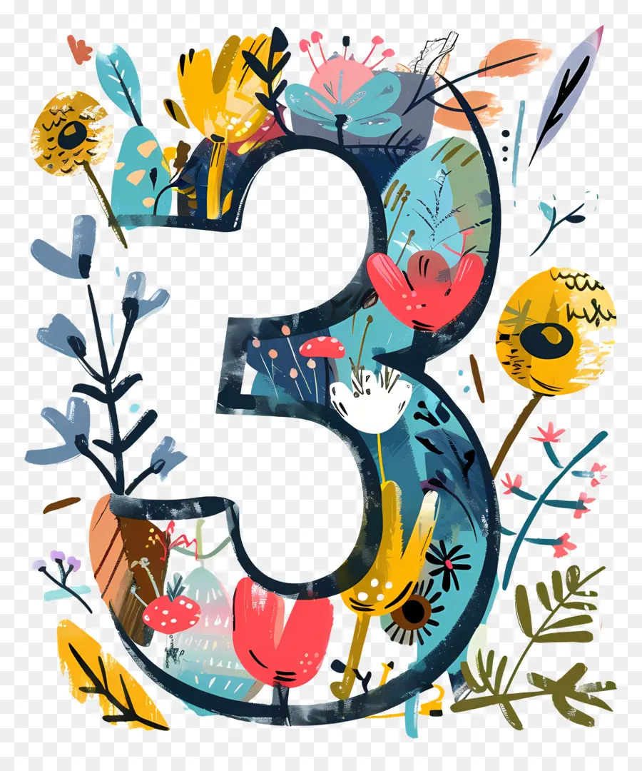 Numéro 3，Floral Lettre PNG