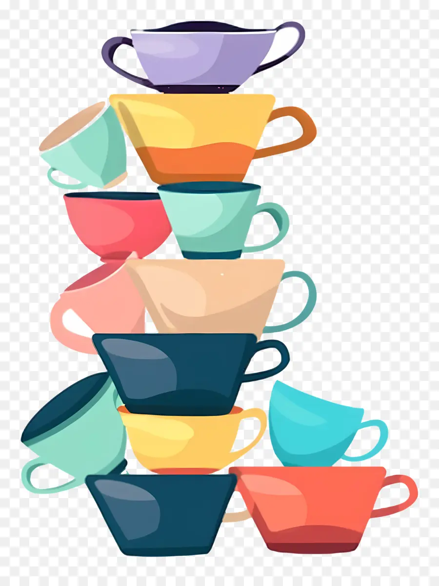 Pile De Tasses，Coloré Tasses PNG