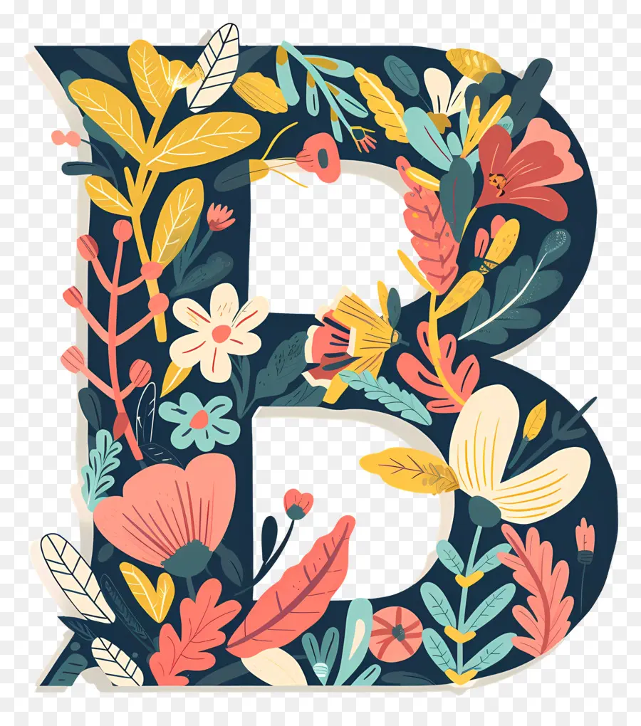 Lettre B，Floral Lettre PNG