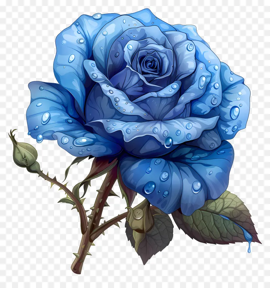 Rose Bleue，Des Gouttelettes D'eau PNG