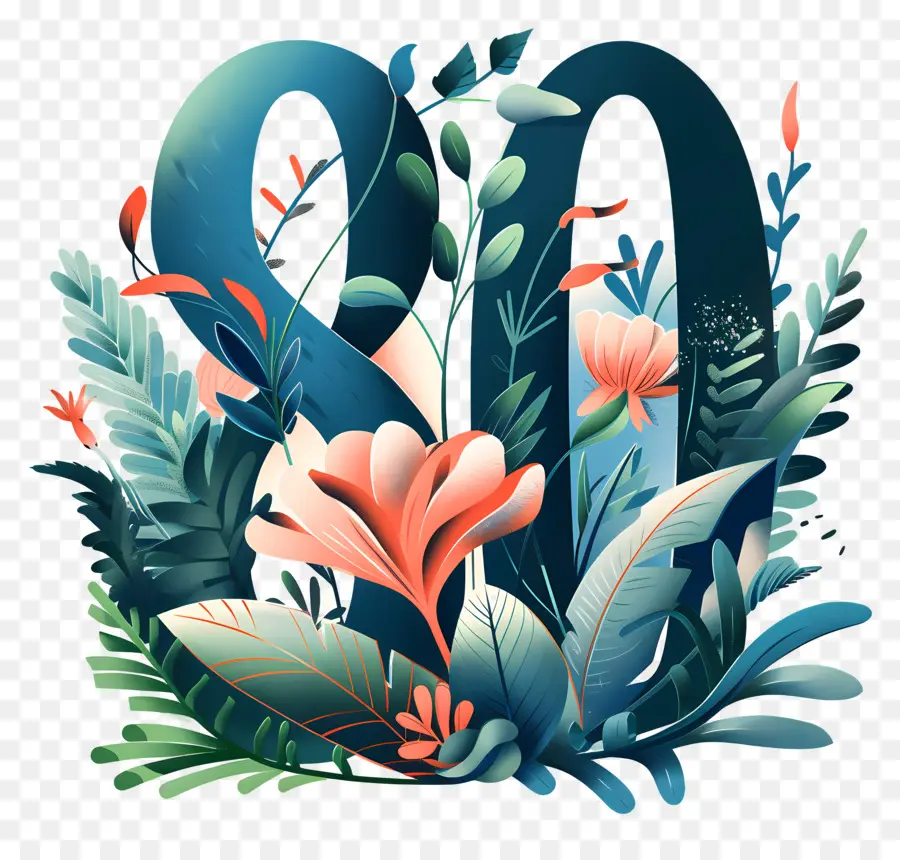 Au Nombre De 80，Logo Floral PNG