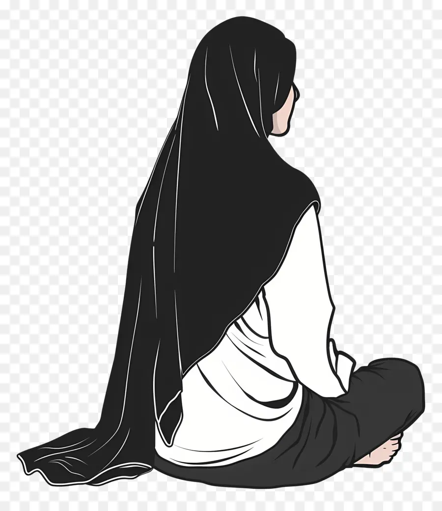 Femme En Hijab，Personne Assise PNG