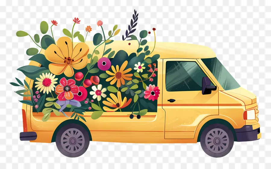 Camionnette De Livraison，La Livraison De Fleurs PNG