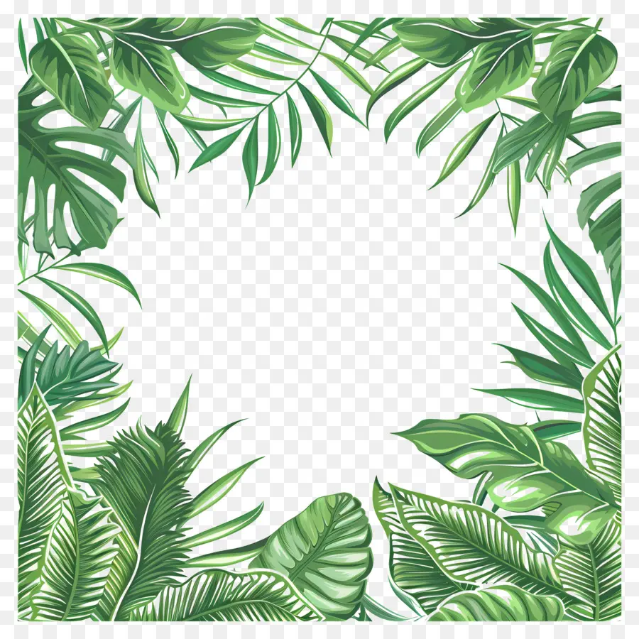 Bordure Des Feuilles Tropicales，Le Vert Des Feuilles De Palmier PNG