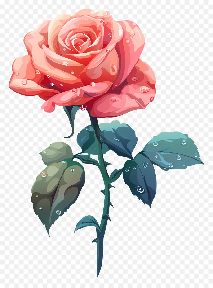 Rose Avec Des Gouttes De Rosée，Rose Rose PNG