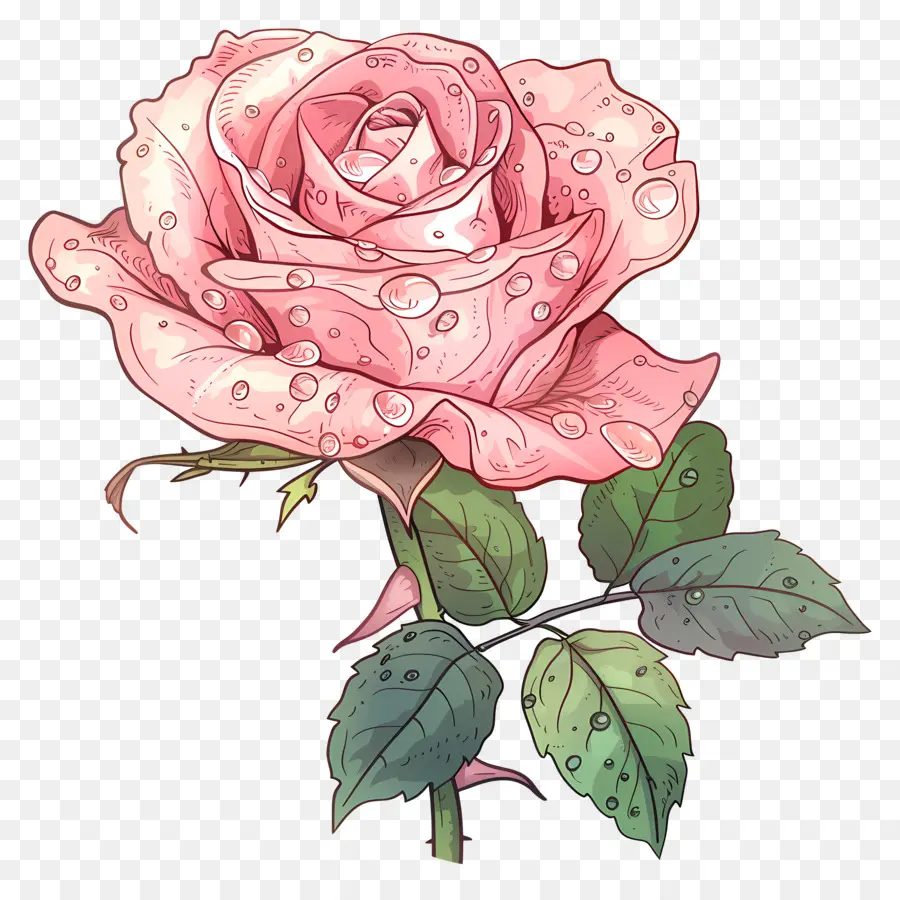 Rose Avec Des Gouttes De Rosée，Rose Rose PNG