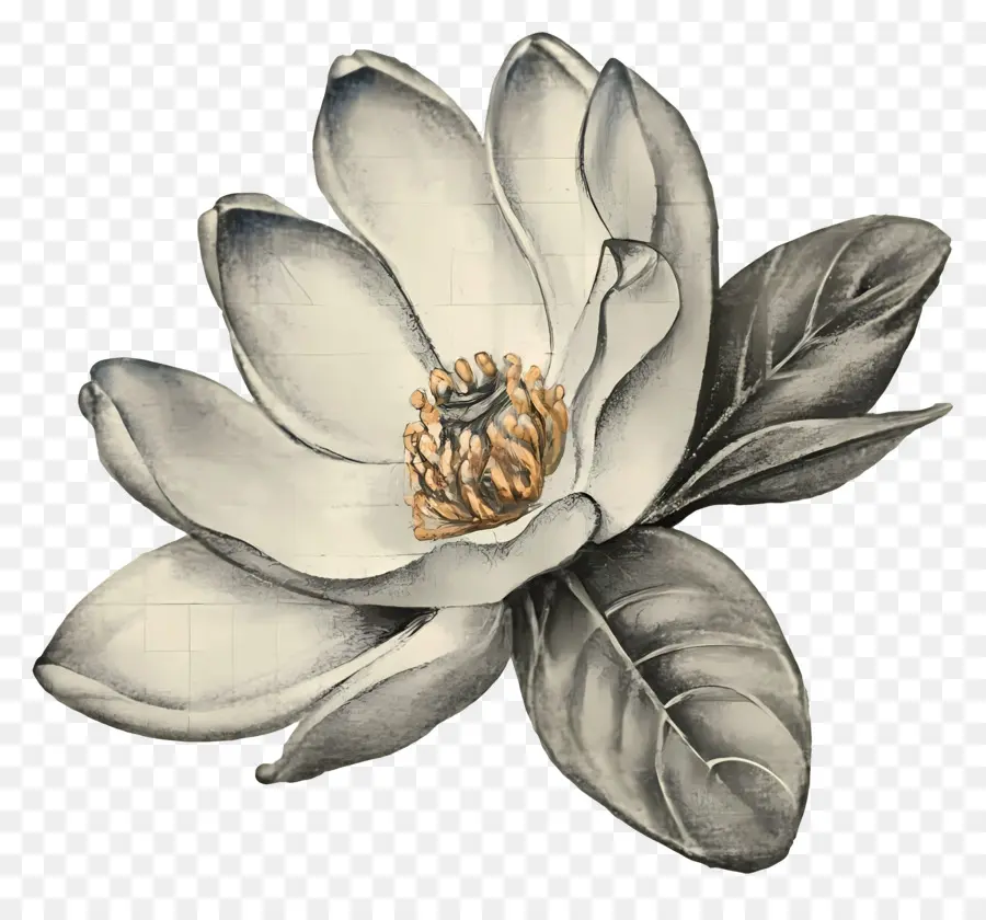 Fleur De Magnolia，Illustration En Noir Et Blanc PNG