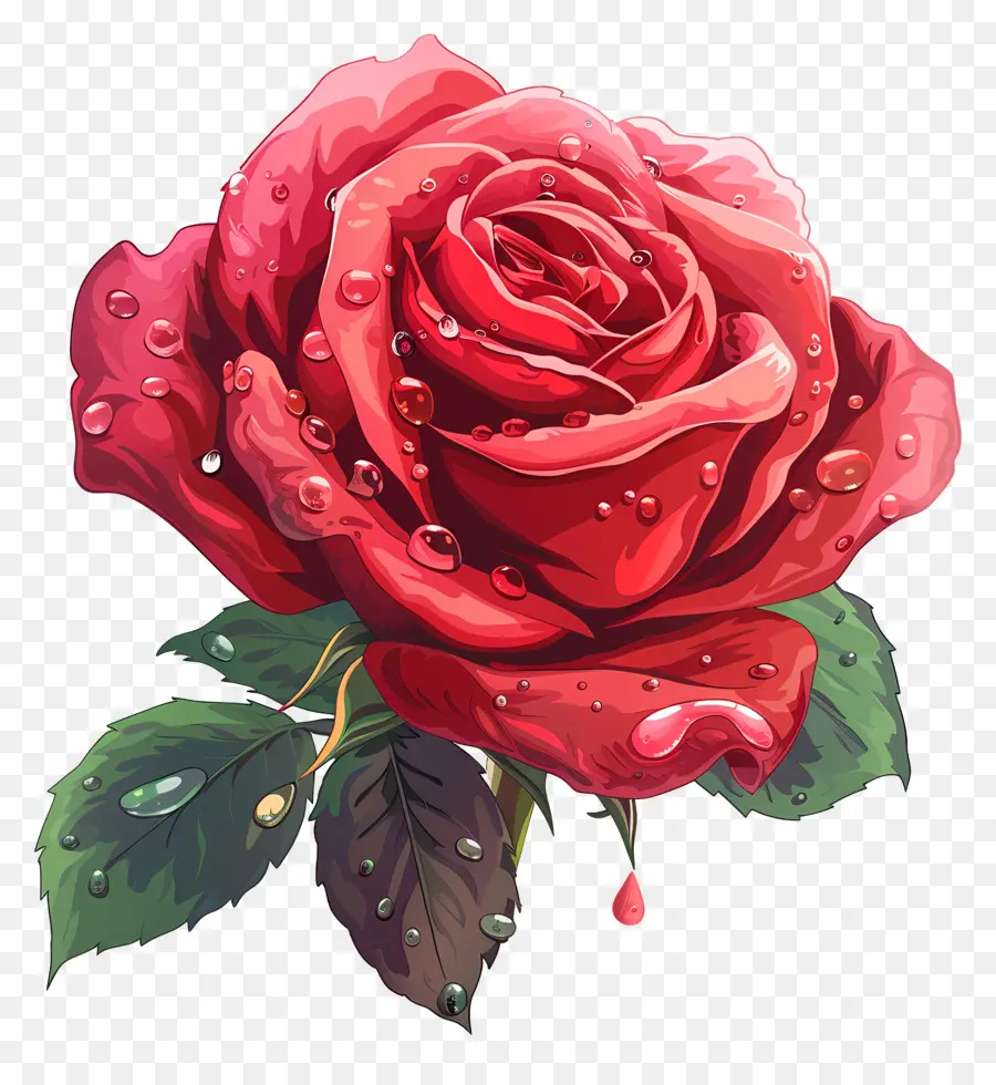 Rose Avec Des Gouttes De Rosée，Rose Rouge PNG