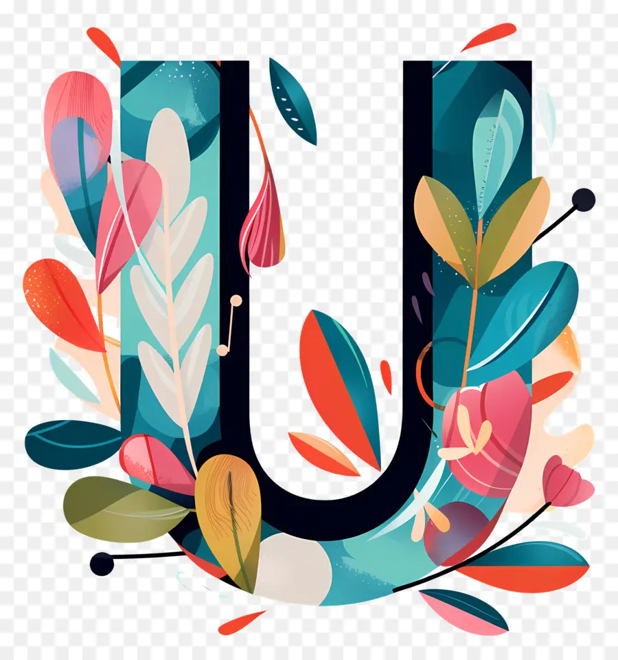 Lettre U，Design Floral PNG