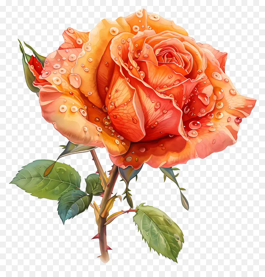 Rose Avec Des Gouttes De Rosée，Orange Rose PNG