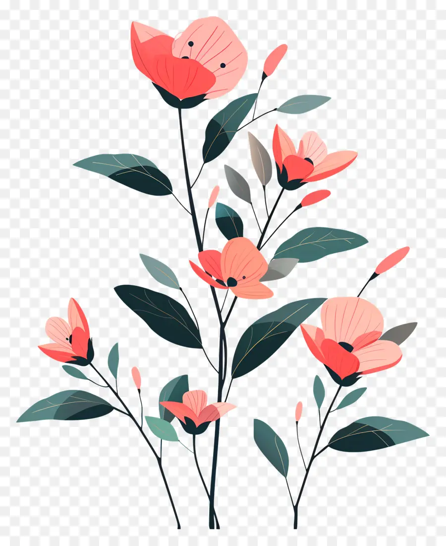 Plante à Fleurs，Fleurs Rouges PNG