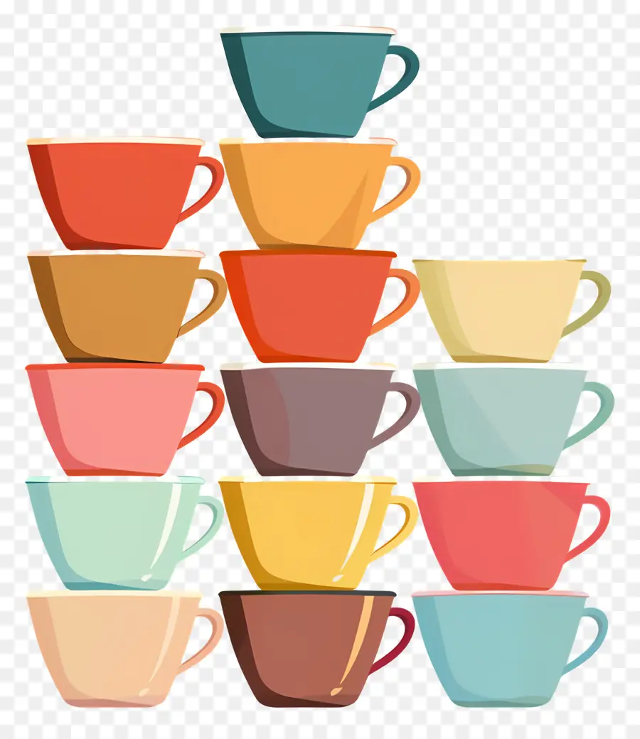 Pile De Tasses，Tasses à Café Colorées PNG